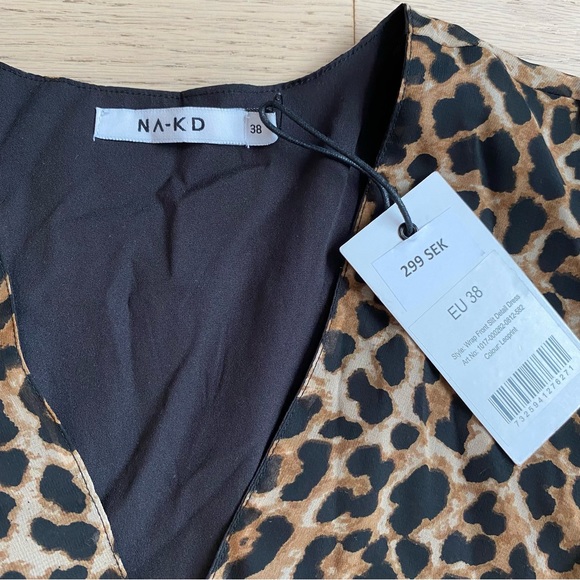 New ASOS NA-KD Leopard Dress, Wrap Front, Slit Detail, Short Sleeve, Midi, US S - Picture 8 of 12